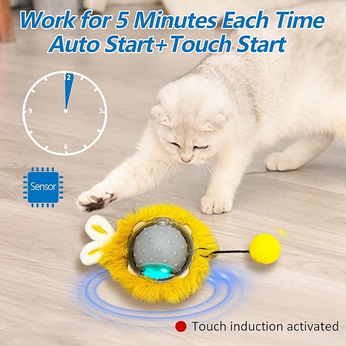 Motion Activate Interactive Cat Toys - Automatic Moving Ball Toys for Indoor Cats, Self Rotating Ball with Lights, Electric Cat Mice Toys, USB Rechargeable, Auto On/Off