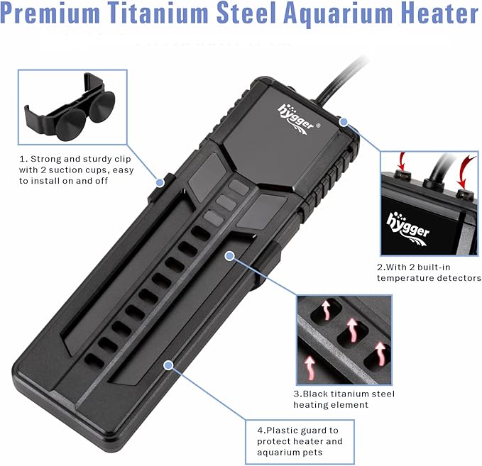 hygger 500W Metal Steel Aquarium Heater for Fresh Water, Digital Submersible Heater with Built-in Thermometer, External LCD Display Thermostat Controller, for Fish Tank 60-120 Gallon