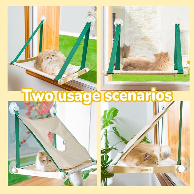 Cat Window Perch, Cat Hammock for Window, 2 in 1 Cat Window Hammock Bed for Indoor Cats, Large Cat Perch with Sturdy Screw Suction Cups for Large Cats & Kittens (Green)