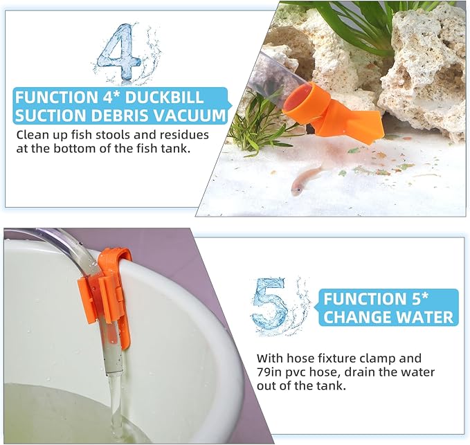 hygger Aquarium Gravel Cleaner Kit, Fish Net Aquarium Cleaning Brush, Patented Water Changer Gravel Vacuum Fish Tank Sand Cleaner Kit Aquarium Siphon Vacuum Cleaner with Water Hose Controller Clamp