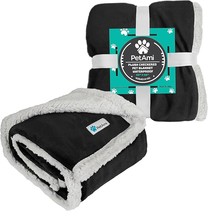 PetAmi Waterproof Dog Blanket for Small Medium Dog, Pet Puppy Blanket Couch Cover Protection, Sherpa Fleece Cat Blanket Washable Throw Couch Sofa Bed Furniture Protector Reversible Soft 29x40 Black