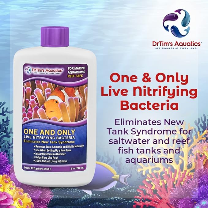 DrTim's Aquatics Reef One & Only Nitrifying Bacteria – For Reef, Nano and Seahorse Aquaria, New Fish Tanks, Aquariums, Disease Treatment – H20 Pure Fish Tank Cleaner – Removes Toxins – 4 Oz. (401)