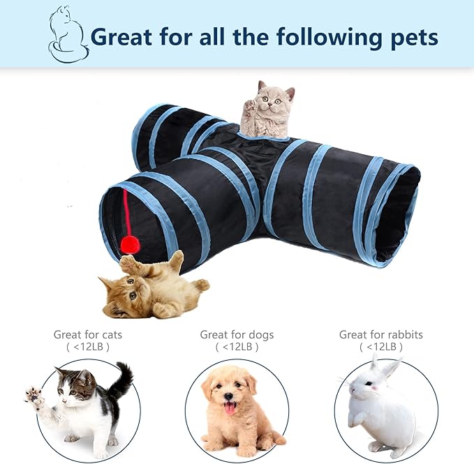 Cat Tunnel, Collapsible Tube with 1 Play Ball Kitty Toys, 3 Ways Cat Tunnels for Indoor Cats, Puppy, Kitty, Kitten, Rabbit