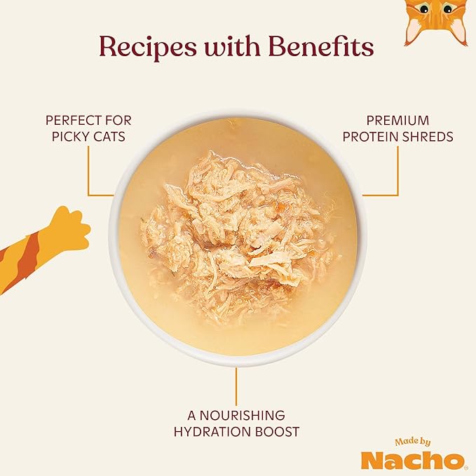 Made by Nacho Wet Cat Food Homestyle Bone Broth Bone Broth with Cage-Free Turkey Shreds Food Topper, Limited Ingredient, Grain-Free Diet - 24ct