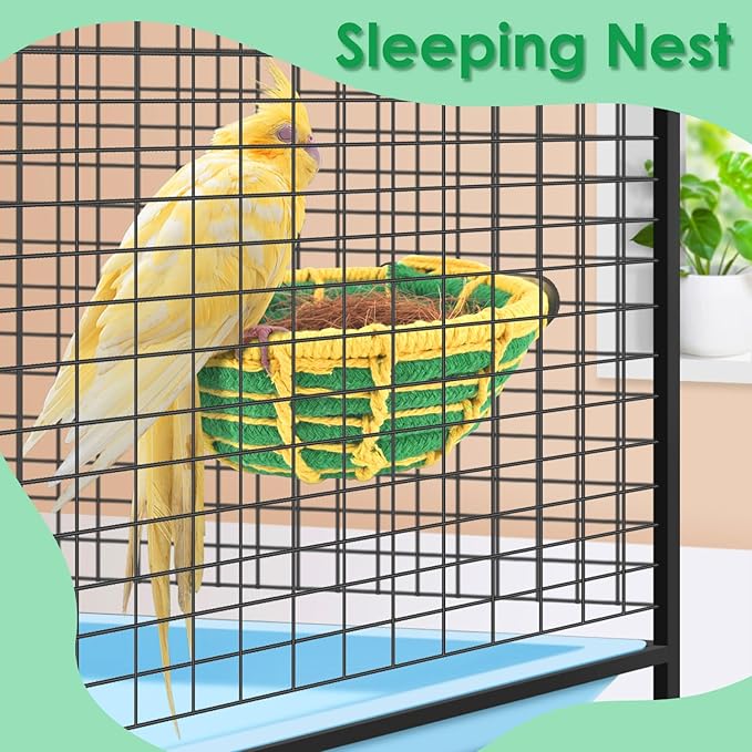 KATUMO Bird Nest, Conure Breeding Nest Parrot Bed with Natural Coconut Fiber Bedding for Budgie, Parakeet, Cockatiel, Conure, Lovebird, Canary, Finch, Small Birds