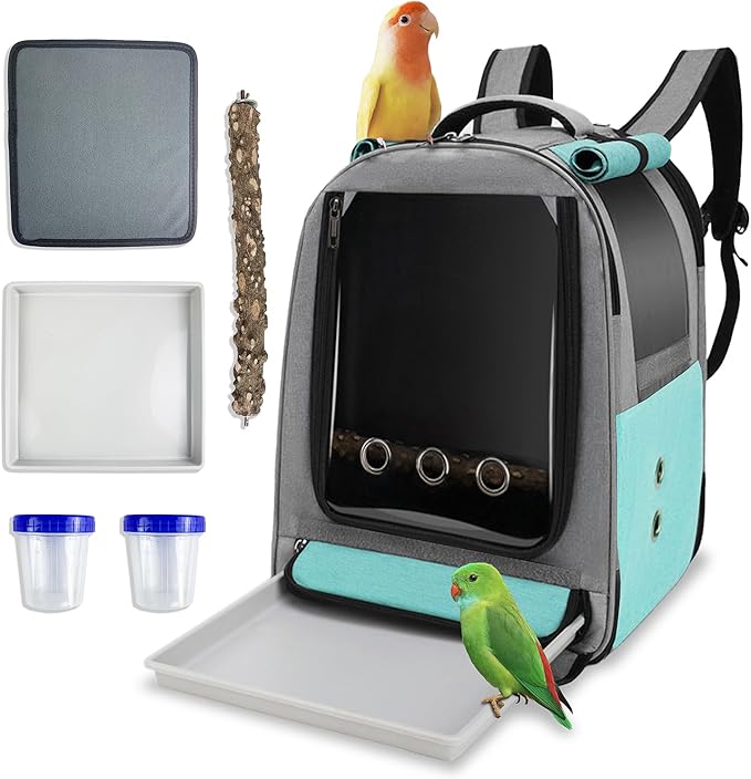 Bird Backpack Carrier,Bird Travel cage Backpack with Tray and Standing Perch,Feeding Tank,Waterproof pad,Used for Parakeets,hornbirds,Lovebirds,Small and Medium-Sized Bird