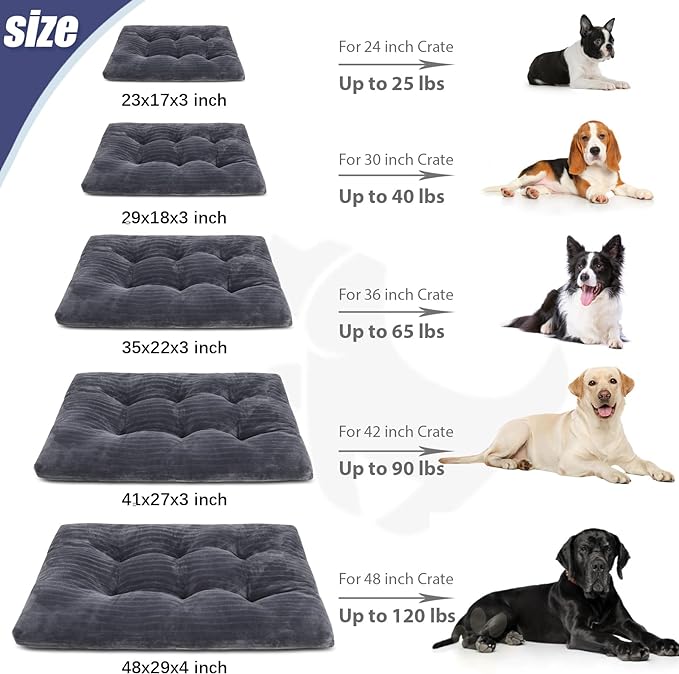 Dog Crate Bed Washable Dog Beds for Large Dogs Deluxe Thick Flannel Fluffy Comfy Kennel Pad Anti-Slip & Anti-Scratch Pet Sleeping Mat, 35 x 23 Inch, Gray