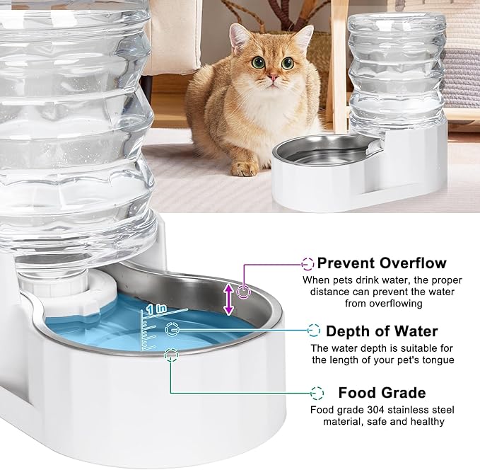 RIZZARI Automatic 5L Pet Waterer, Gravity Stainless Steel Water Dispenser, 100% BPA-Free, Large Capacity Water Feeder for Cats and Small and Medium-Sized Dogs