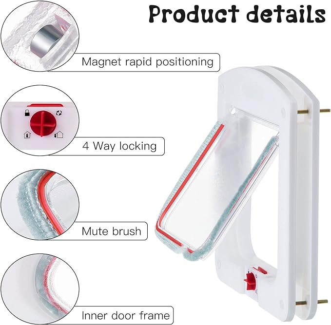 Pet Door for Cats and Dog, Cat Flap Door for Interior Exterior Cat Door Weatherproof Pet Door 4-Way Rotary Lock Pet Door with Cat Flap for Cats Doggie Kittens, 8 x 8.6 Inches