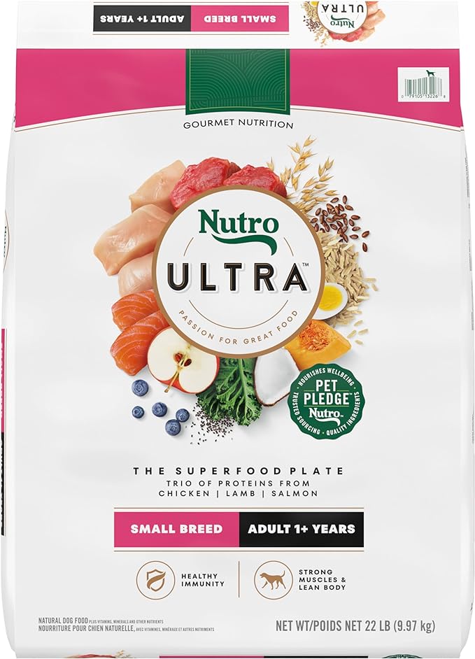 Nutro Ultra Adult Small Breed Dry Dog Food, Chicken, Lamb and Salmon Protein Trio, 22 lb. Bag