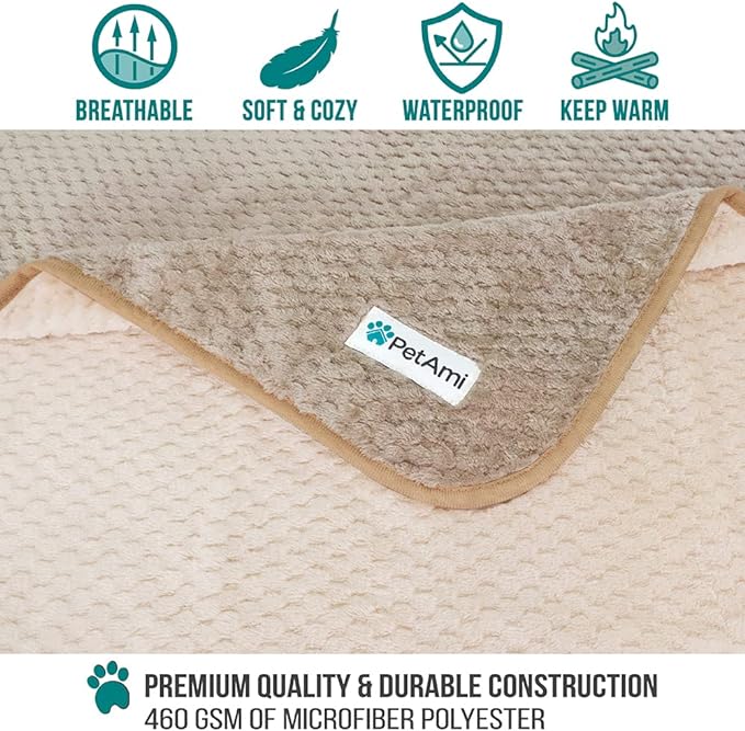 PetAmi Waterproof Dog Blanket, Leakproof Puppy Blanket for Medium Large Dog, Furniture Sofa Couch Cover Protector, Fleece Pet Throw Indoor Cat Kitten, Reversible Washable Soft Plush, 40x60 Taupe Beige