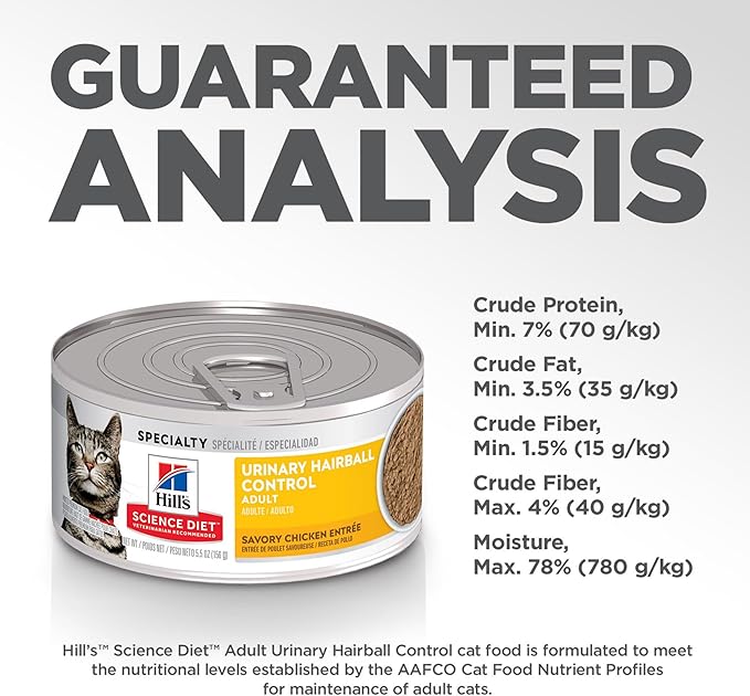 Hill's Science Diet Urinary Hairball Control, Adult 1-6, Urinary Track Health & Hairball Control Support, Wet Cat Food, Chicken Minced, 5.5 oz Can, Case of 24