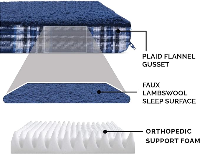 Furhaven Orthopedic Dog Bed for Small Dogs w/ Removable Washable Cover, For Dogs Up to 20 lbs - Sherpa & Plaid Flannel Deluxe Mattress - Midnight Blue, Small