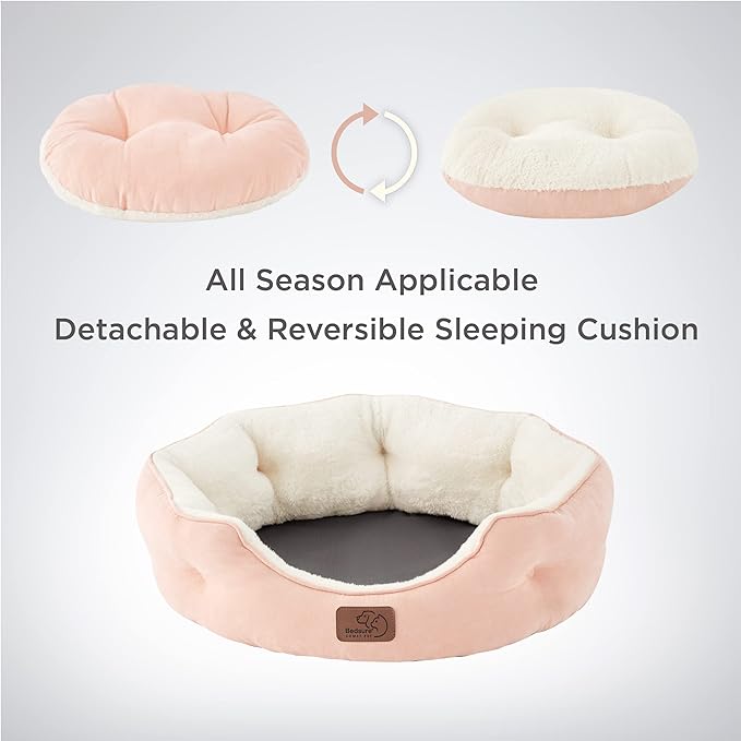 Bedsure Dog Beds for Small Dogs - Round Cat Beds for Indoor Cats, Washable Pet Bed for Puppy and Kitten with Slip-Resistant Bottom, 20 Inches, Peach Pink