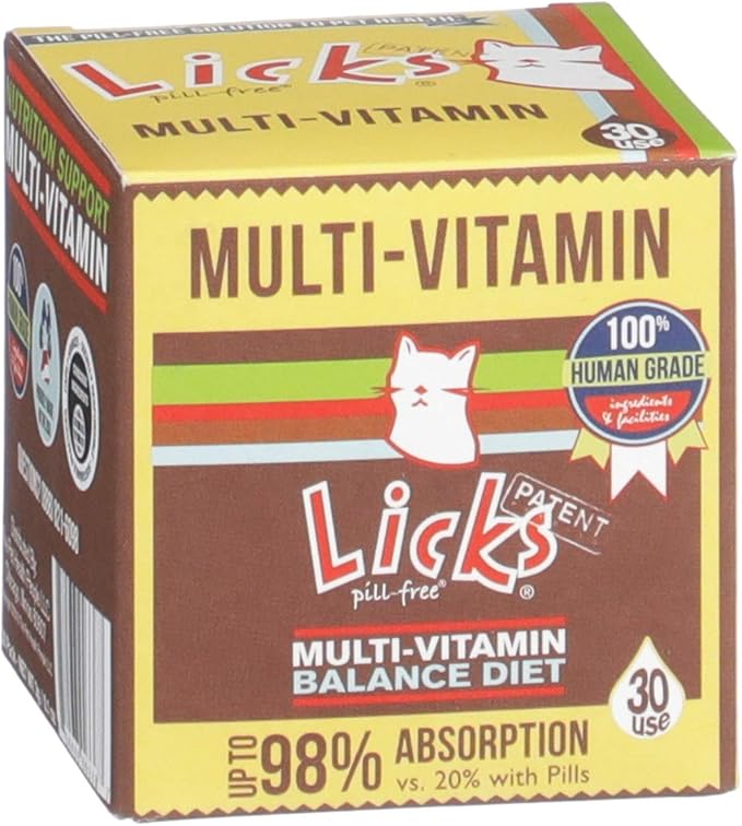 Licks Pill-Free Cat Multivitamin - Cat Supplement with Vitamin C, D, and Calcium - Multivitamin Pet Supplies - Gel Packets - 30 Use