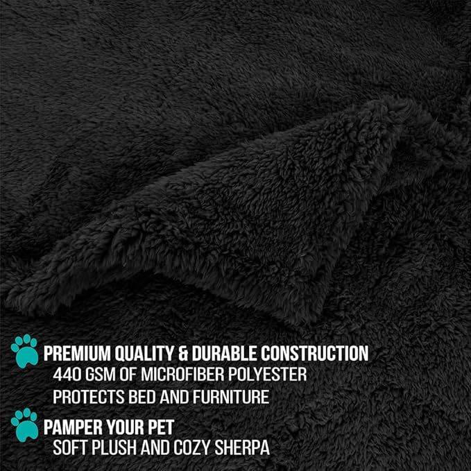 PetAmi Fluffy Waterproof Dog Blanket for Small Medium Dogs, Soft Warm Pet Sherpa Throw Pee Proof Couch Cover, Reversible Cat Puppy Bed Blanket Sofa Protector, Plush Washable Pad (Black, 24x32)
