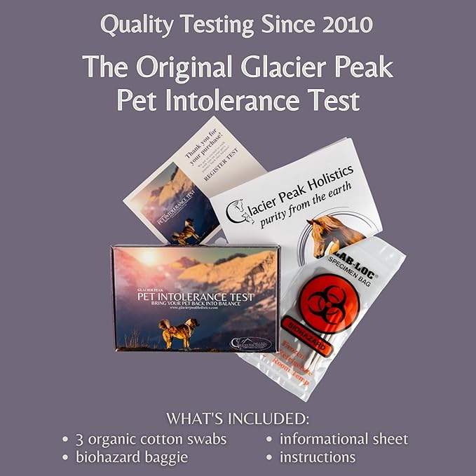 Glacier Peak Holistics Original Pet Intolerance Test - Test Over 300 Food and Environmental Stressors with an Easy at-Home Hair and Saliva Collection Kit - Results in 7-10 Days.