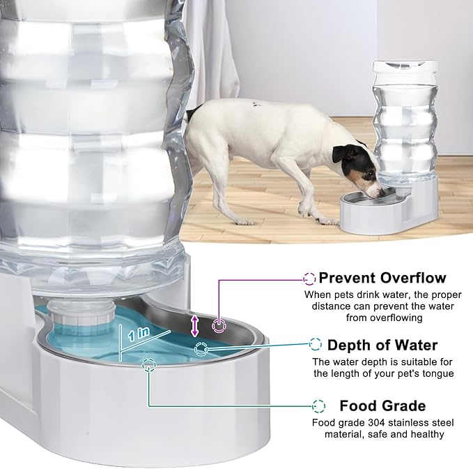 RIZZARI Automatic 9L Pet Waterer, Gravity Dog Water Bowl Dispenser, Stainless Steel Cat Water Dispenser, Large Capacity Water Feeder for Small and Medium-Sized Cats and Dogs (9L,without Filter)