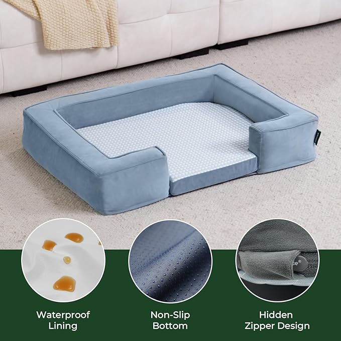 BALANCE Cooling Dog Sofa Bed, 3 in 1 Dog Beds with Removable Washable Cover, Reversible Cushion Dog Couch Summer Comfort Pet Sofa Bed