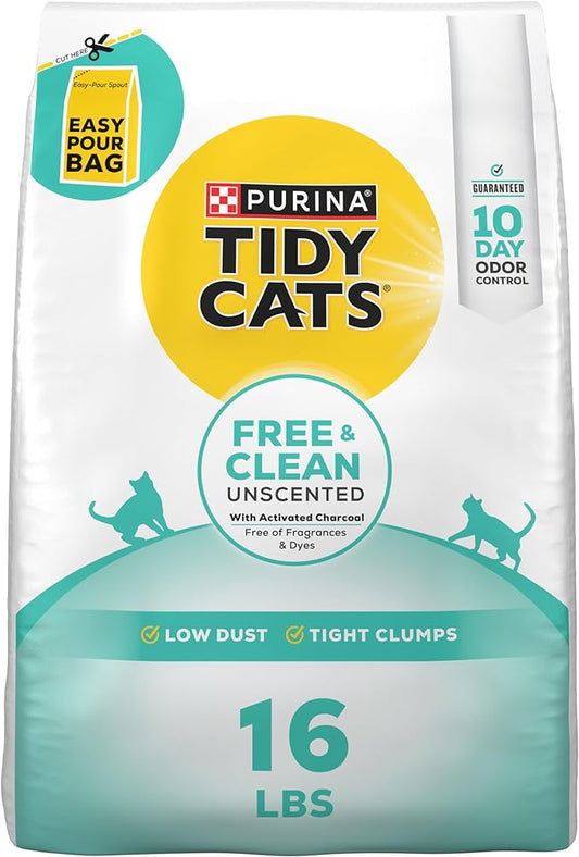 Purina Tidy Cats Clumping Cat Litter Odor Control, Free and Clean Unscented Multi Cat Litter - 16 lb. Bag