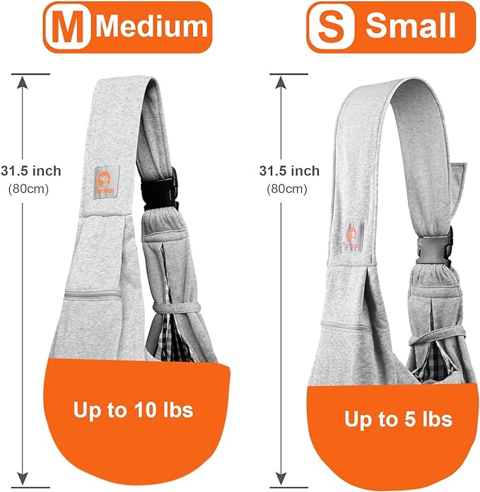 Tomkas Dog Sling Carrier for Small Dogs Puppy Carrier for Small Dogs (Grey, S - Adjustable Strap)