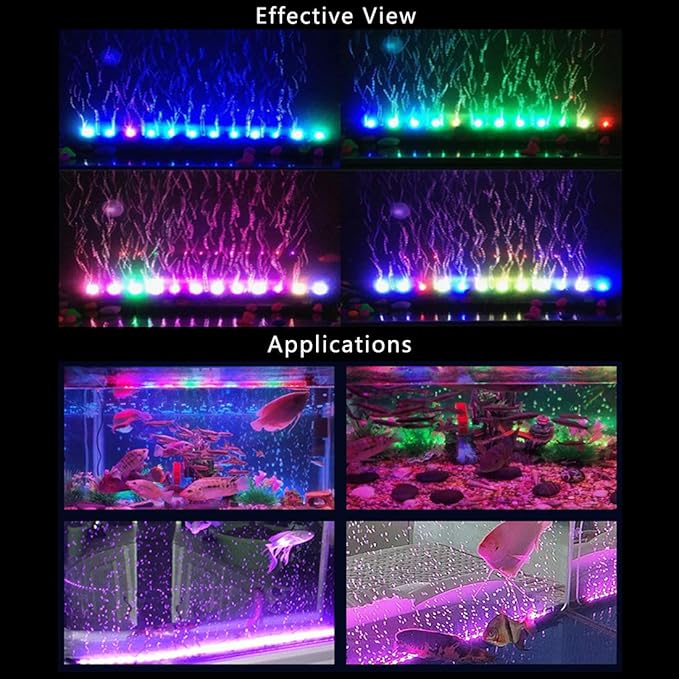 PULACO 2 Watt Aquarium Fish Tank Air Stone with Automatic Color Changing LED Light (Length -10" for Small Water Tanks) Pump
