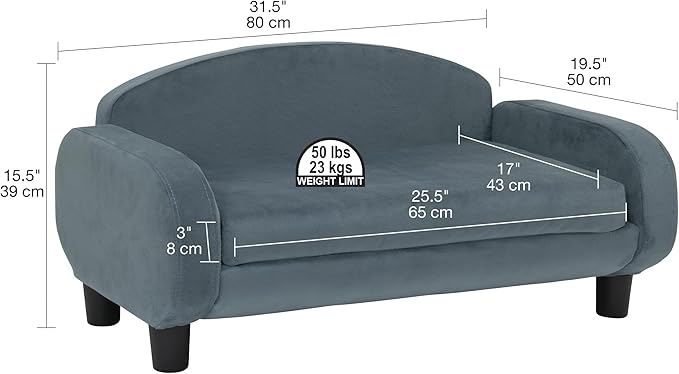 Paws & Purrs Modern Pet Sofa 31.5" Wide Low Back Lounging Bed with Removable Mattress Cover in Espresso/Cornflower