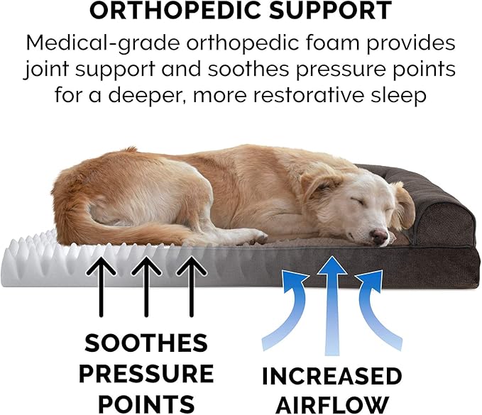 Furhaven Orthopedic Dog Bed for Medium/Small Dogs w/ Removable Bolsters & Washable Cover, For Dogs Up to 35 lbs - Sherpa & Chenille Sofa - Coffee, Medium