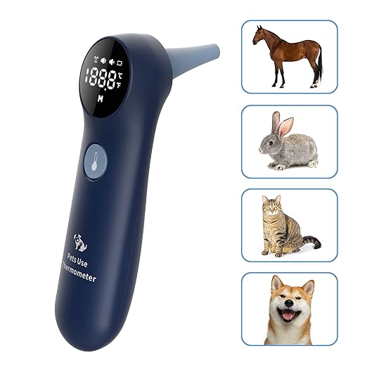 Dog Ear Temperature Monitor, Long Probe for Pets Ear Canal Only, Measure Dog Temperature in 1 Second, Voice On/Off Switchable, C/F Switchable (Blue)