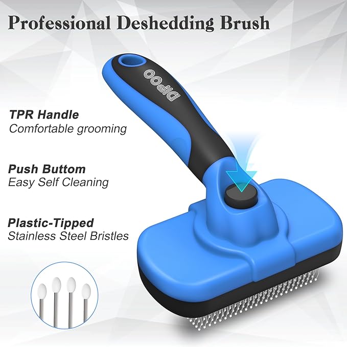 Self Cleaning Shedding Brush for Dogs & Cats, Skin Friendly Cat Brush, Dog Grooming Brush, Dog Brush for Shedding, Deshedding Brush, Puppy Brush Hair Brush for Haired Dogs, Blue