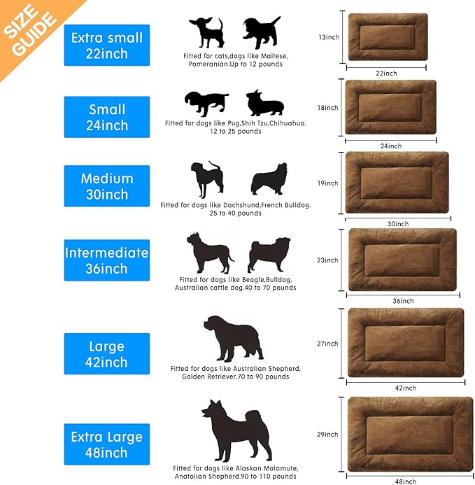 Dog Beds Crate Pad for Extra Small Dogs Fit Metal Dog Crates,Ultra Soft Dog Crate Bed Washable & Anti-Slip Kennel Pad for Dogs Cozy Sleeping Mat,Brown 22inch