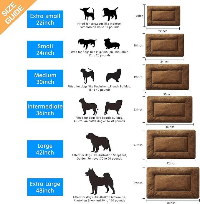 Dog Beds Crate Pad for Small Dogs Fit Metal Dog Crates,Ultra Soft Dog Crate Bed Washable & Anti-Slip Kennel Pad for Dogs Cozy Sleeping Mat,Brown 24inch