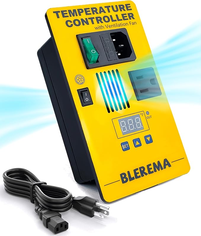 Digital Temperature Controller with Built-in Ventilation Fan, Thermostat Controller - Perfect for Various Enclosures: Puppy Incubator, Greenhouses, Grow Tents, Reptile Terrariums – Easy Installation
