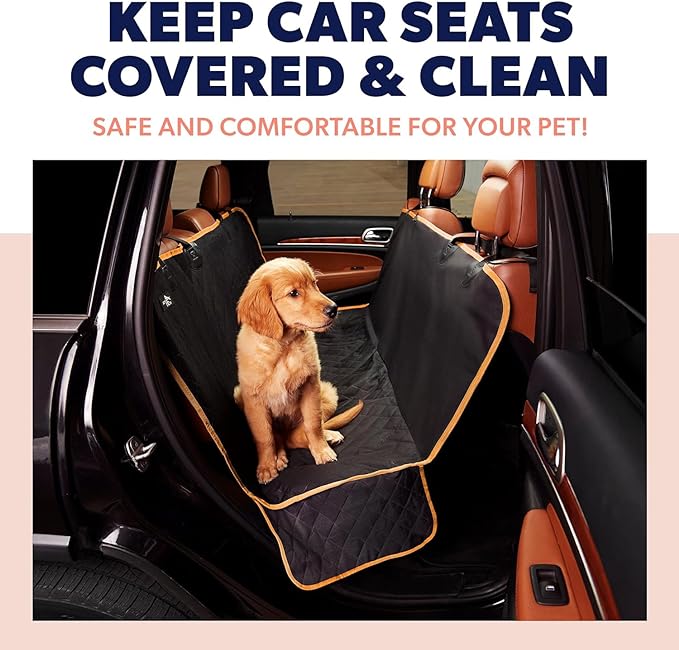 Active Pets Dog Car Seat Cover for Back Seat - Waterproof Pet Back Seat Cover for Trucks, Sedans & SUVs - Use with Chom Chom Roller Pet Hair Remover. Orange