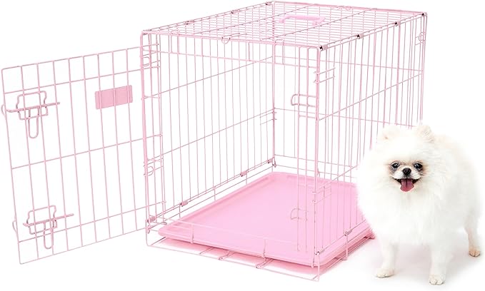 Carlson Pink Secure and Compact Single Door Metal Dog Crate, Small