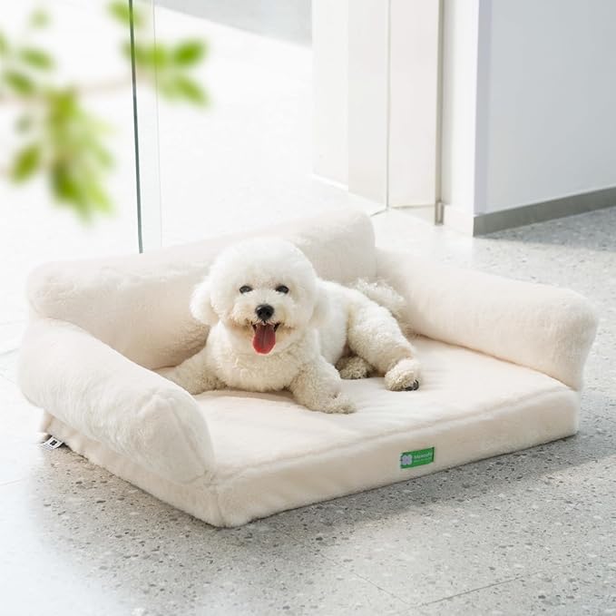 MEWOOFUN 34.6" Orthopedic Dog Bed Sofa for Small Medium Dogs, Egg- Foam Dog Couch with Removable Washable Cover and Non-Slip Bottom (Large, Beige)