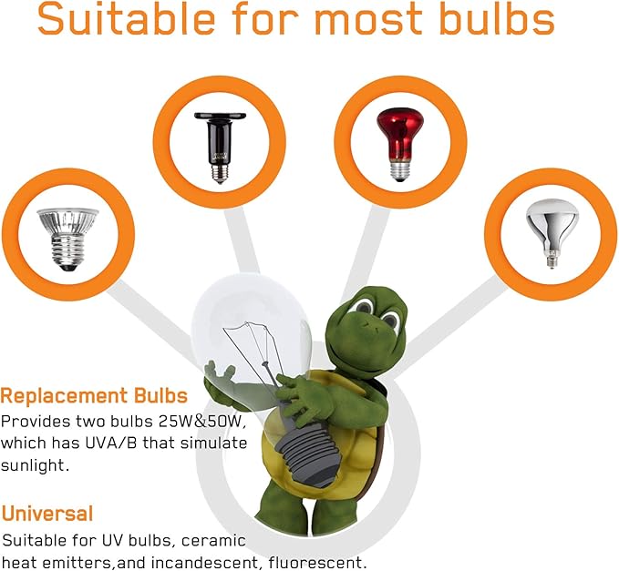 Reptile Heat Lamp,Timed Heating Lamp with Clamp, Adjustable Habitat Basking Heat Lamp,UVA/UVB Light Lamp 360° Rotatable Clip and Power Adapter for Aquarium(Bulb Included)