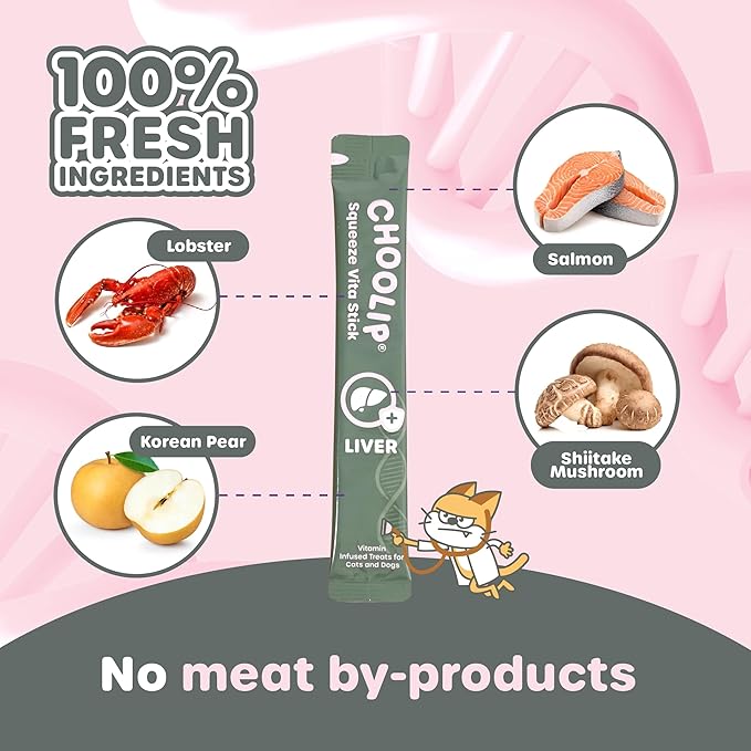 Squeeze Vita Stick for Liver. Natural Cat and Dog Treats with Milk Thistle, Curcumin, Taurine, Shiitake Mushroom, Zinc and more. 7pk Liquid Cat Treats, Dog Treats. Vet-Formulated Low Carb