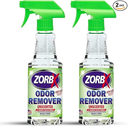 ZORBX Unscented Odor Eliminator for Strong Odor - Used in Hospitals & Healthcare Facilities | Advanced Trusted Formula, Fast-Acting Odor Remover Spray for Dog, Cat, House & Carpet (16 oz - Pack of 2)