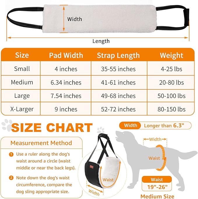 LOOBANI Portable Dog Sling for Back Legs, Hip Support Harness to Help Lift Dogs Rear for Canine Aid and Old K9 Cruciate Ligament Rehabilitation (Medium) Black