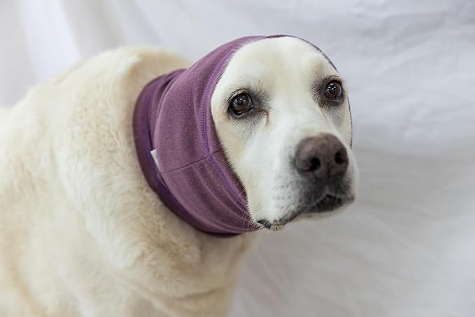 Dog Hoodies Ear Flap Head Wrap Noise Cancelling No Flap Ear Wrap Dog Head Wrap for Ear Hematoma Pail lilac+Pink L