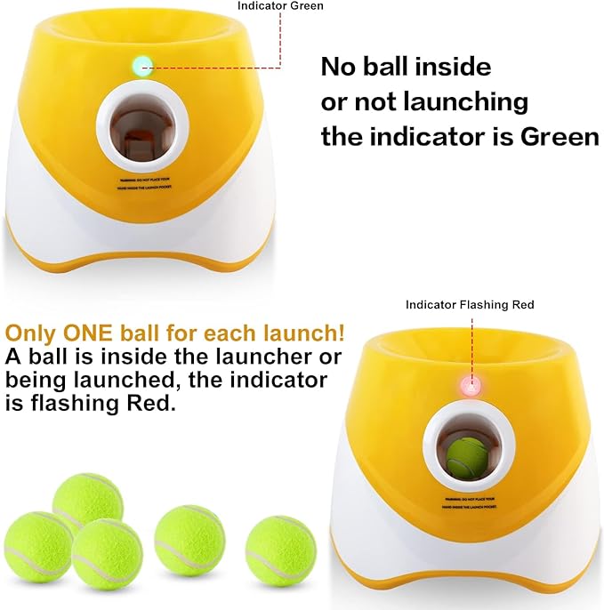 Dog Ball Thrower Launcher, Automatic Ball Launcher with 6 Mini Tennis Balls, Interactive Dog Toys Indoor Outdoor Ball Thrower Machine for Small Dogs with 3 Distance Settings