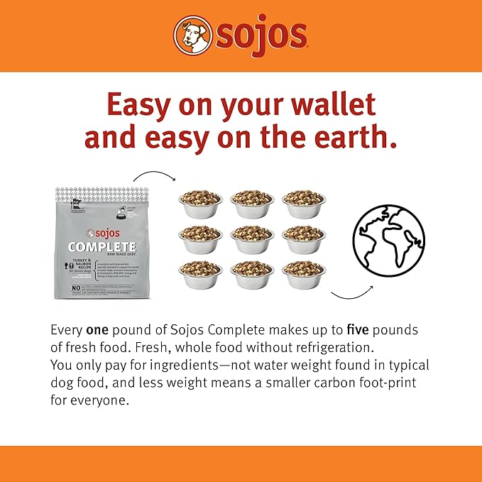 Sojos Complete Turkey & Salmon Recipe Senior Grain-Free Freeze-Dried Raw Dog Food, 7 Pound Bag