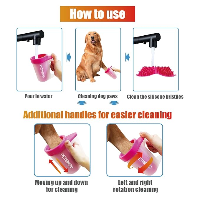 Dog Paw Cleaner for Dogs,Dog Paw Washer with Handle,Portable Pet Paw Cleaner,Large,9 in, Pink