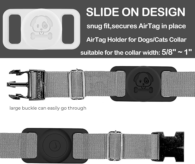 Airtag Dog Collar Holder Waterproof [2 Pack] Silicone Full Body Covered Ultra-Durable Lightweight Case Anti-Lost Protective Apple Air Tag Holder for Pet Dogs & Cats Collars (Black & White)