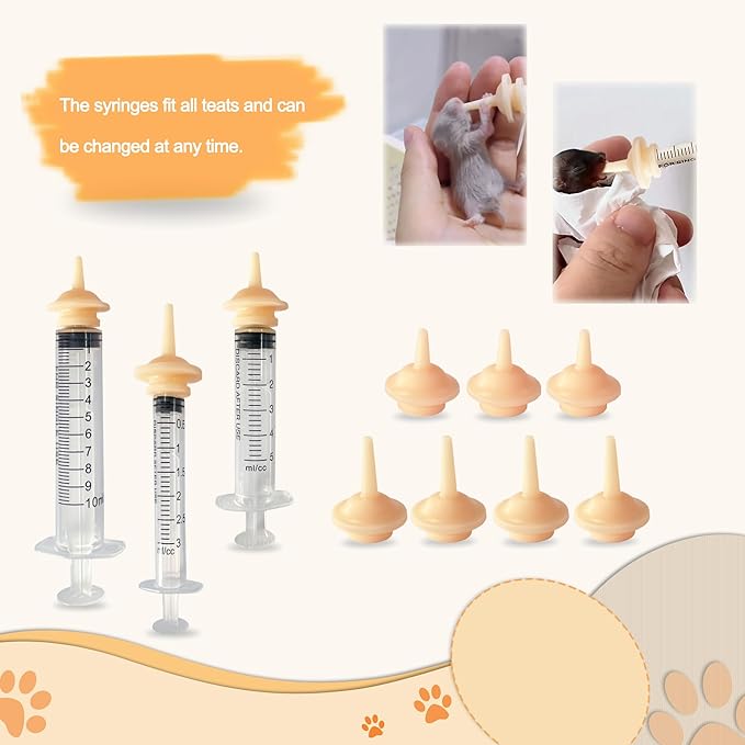 10 Packs Pet Nipples for Kitten and Puppy - Silicone Feeding Pacifier for Pets and Wildlife, Small Pre-Made Hole Feeding Nipple for Kitten, Puppy, Bunny, Squirrel, Hamster(3ML/5ML/10ML)