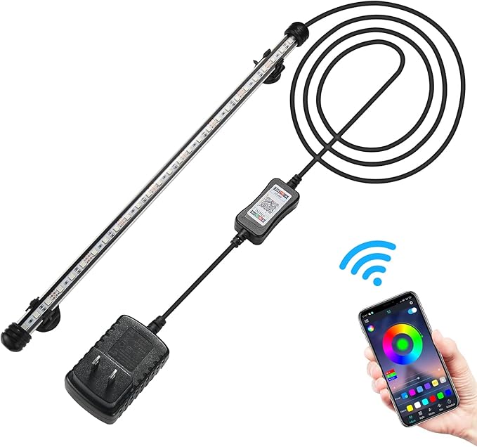GreenSun Fish Tank Aquarium Light: Submersible Led Lamp - 19 Inch Waterproof Strip Spotlight with APP Control
