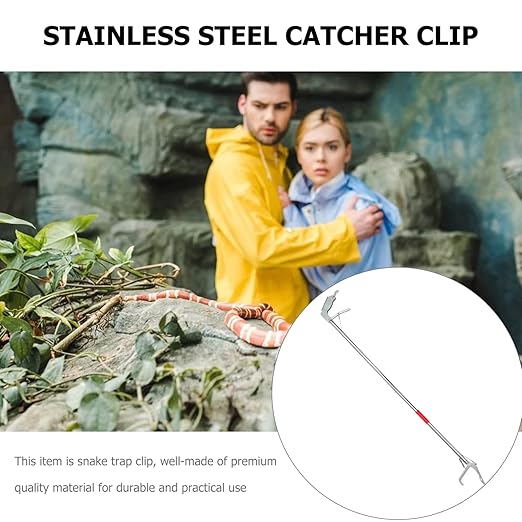 Reptiles Snake Catcher, Stainless Steel Snake Grabber Stainless Steel Snake Clamp Folding Snake Grabber with Lock Professional Snake Grabber Tool for Garden Yard Outdoor