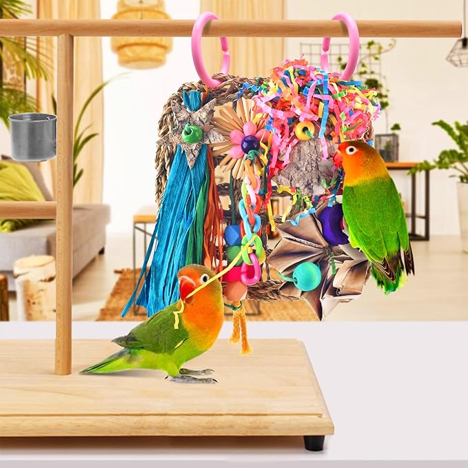 KATUMO Conure Toys, Bird Grass Mat Parakeet Shredder Hanging Toys Cockatiel Foraging Toys Parrot Climbing Wall Toys Lovebird Cage Toys for Small Birds