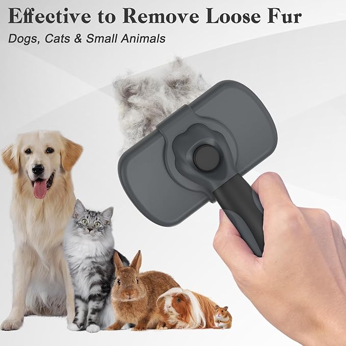 Self Cleaning Shedding Brush for Dogs & Cats, Skin Friendly Cat Brush, Dog Grooming Brush, Dog Brush for Shedding, Deshedding Brush, Puppy Brush Hair Brush for Haired Dogs, Grey